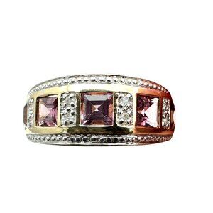 Womens Ring 14K Gold Purple Spinel Diamond Band 4.1 Grams Size 7 Estate Jewelry